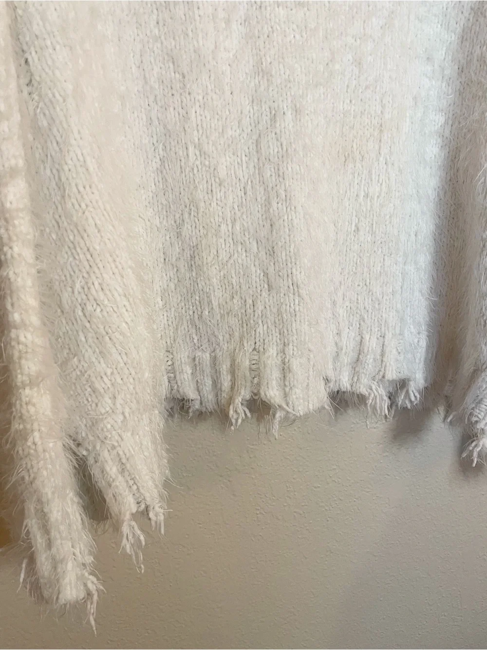 POL Ivory Distressed Fuzzy Knit Oversized Sweater M